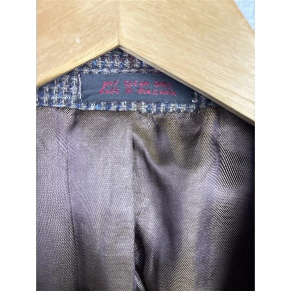 Tweed Style Men's Sport Coat Blazer Two Button Houndstooth Gray Wool Size 42R